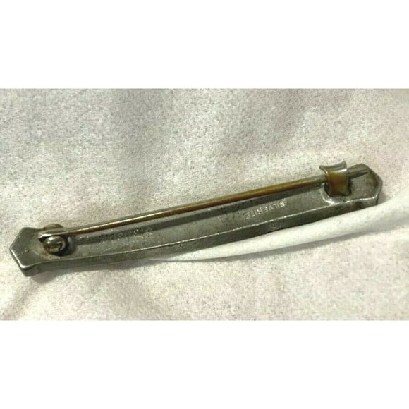 Vintage Fishson Silverite Rhinestone Bar Brooch Pretty Silvertone, blue Sapphire - Picture 3 of 7